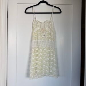 White and Cream See-through Lace Dress